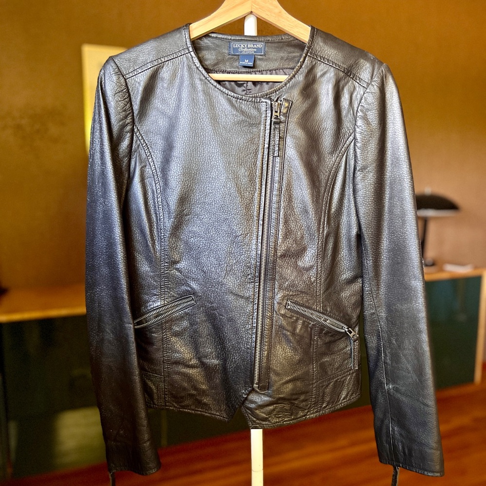 Vintage Lucky Brand Black Lambs Leather Moto Jacket size Medium